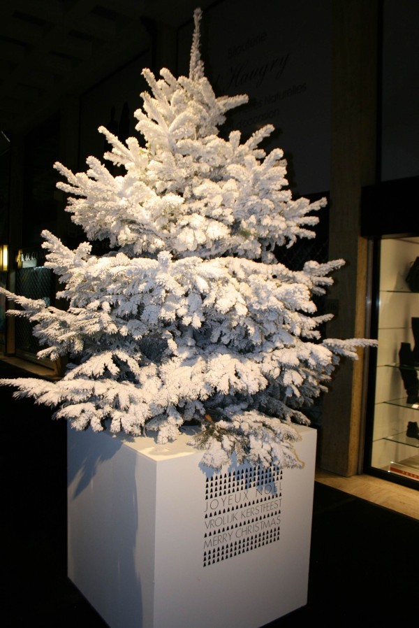 Sapin de Noël blanc floqué dans pot moderne design d'intérieur